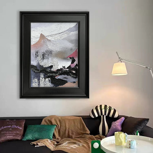 Abstract textured wall art with floral relief displayed in a modern living room, adding soft décor style.