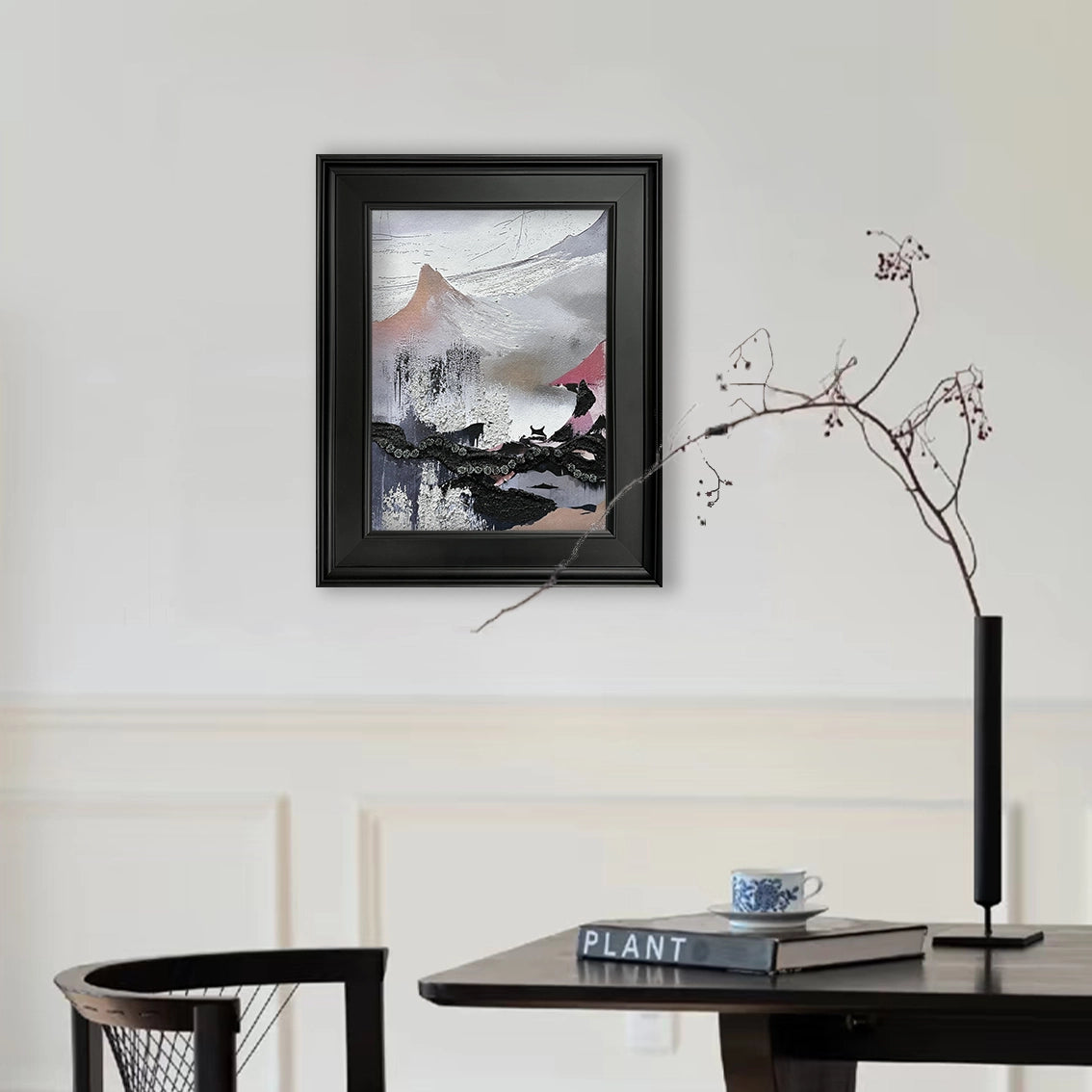 Abstract textured wall art with floral relief displayed in a modern room, adding soft artistic decor.
