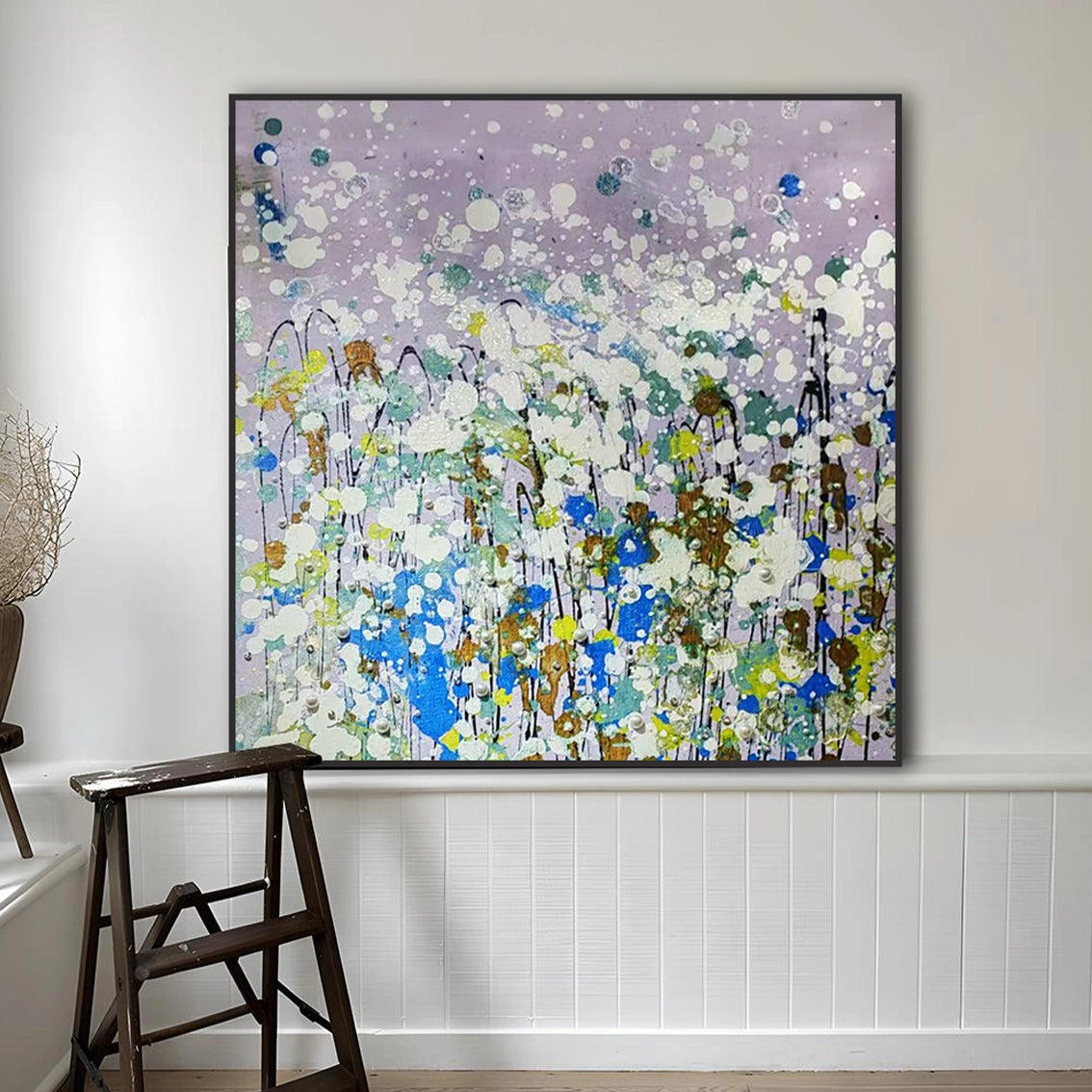 Abstract pearl wall decor for contemporary living room with heavy texture.