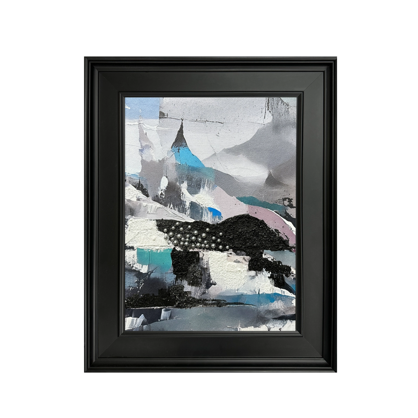Artstellary textured abstract wall art with pearl inlay, featuring layered mountain shapes in rich detail.