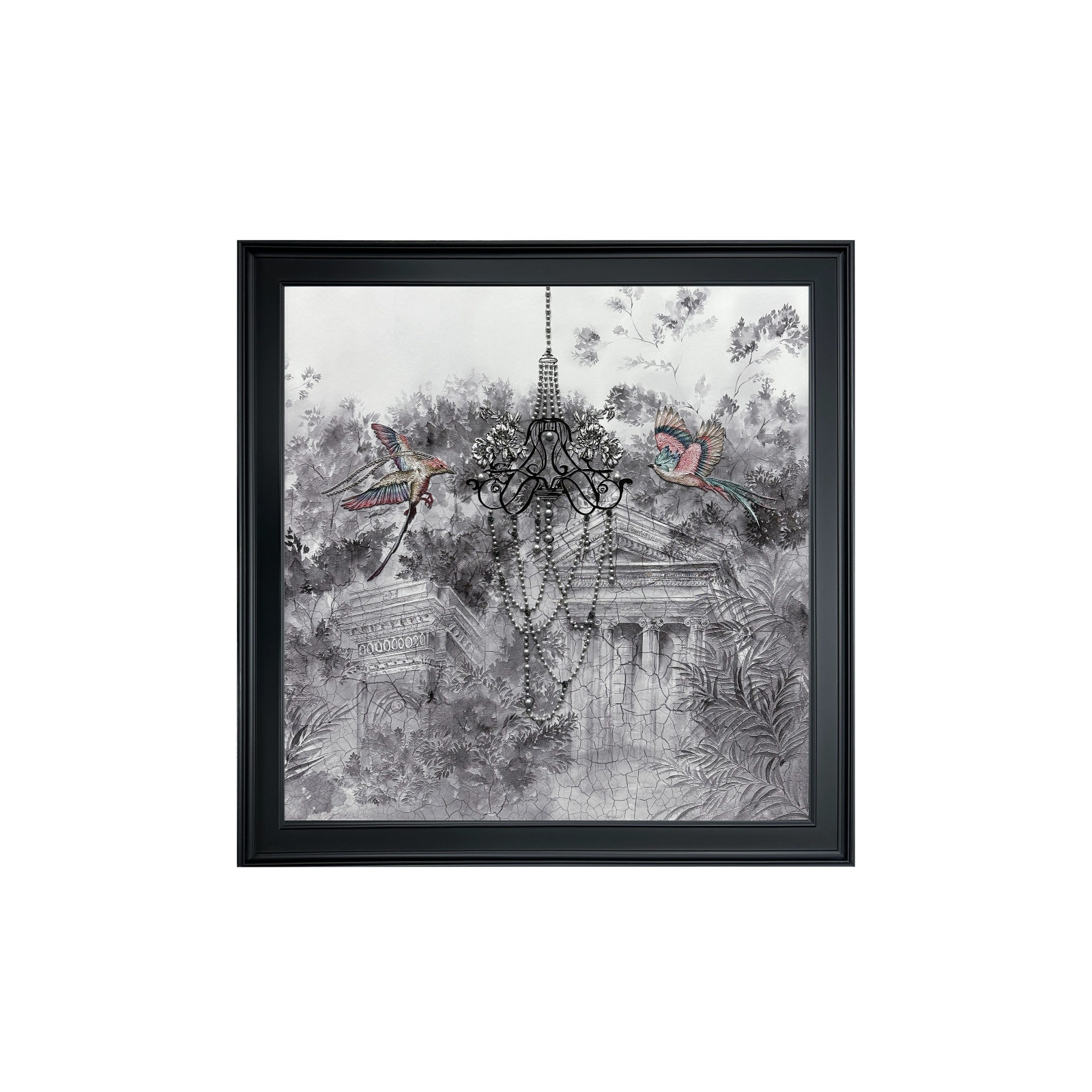 Artstellary chandelier parrot wall art with pearl inlay and textured design for modern home decor.