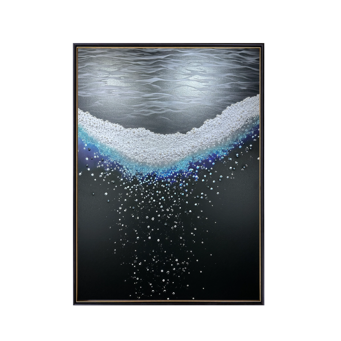 Textured pearl and crystal ocean wall art, handcrafted details for modern elegant home décor.