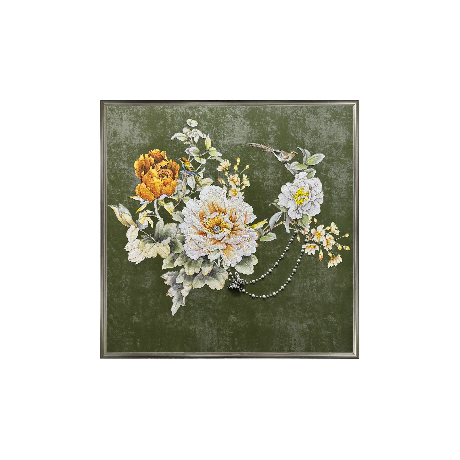 Artstellary floral textured wall art featuring pearl inlay craftsmanship and detailed layered texture.