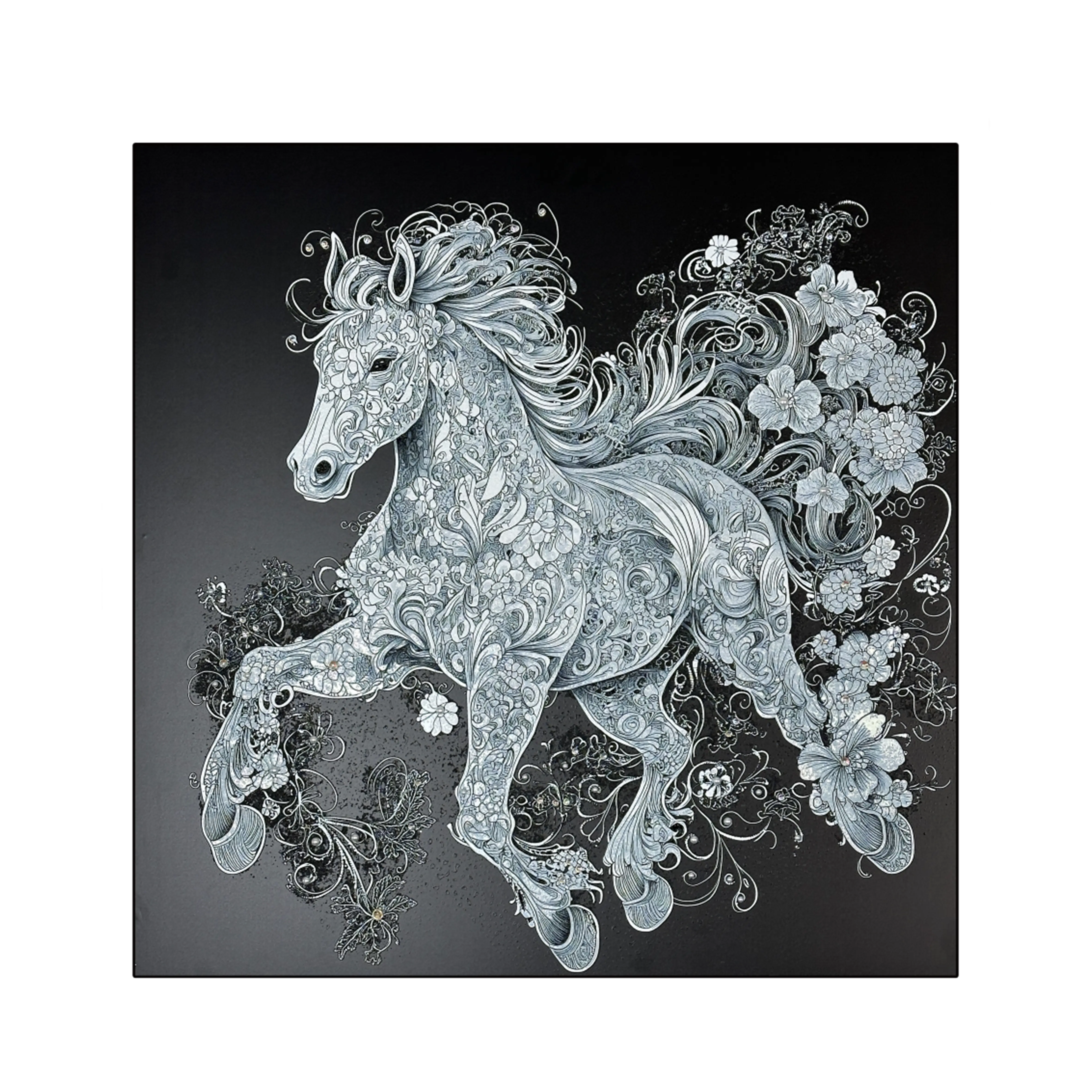 Floral Textured Horse Wall Art #CL007