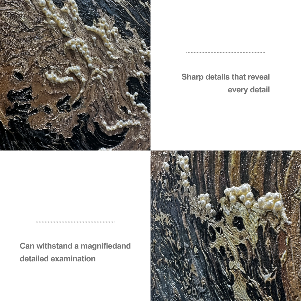 Artstellary textured gold wave wall art with pearl inlay details and raised heavy texture craftsmanship.