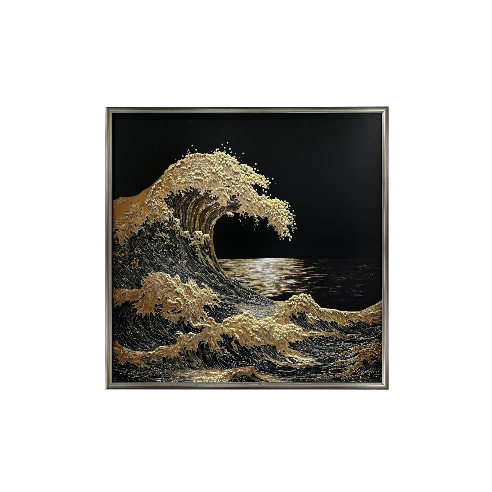 Artstellary gold wave pearl textured wall art with heavy texture and shimmering ocean wave design.