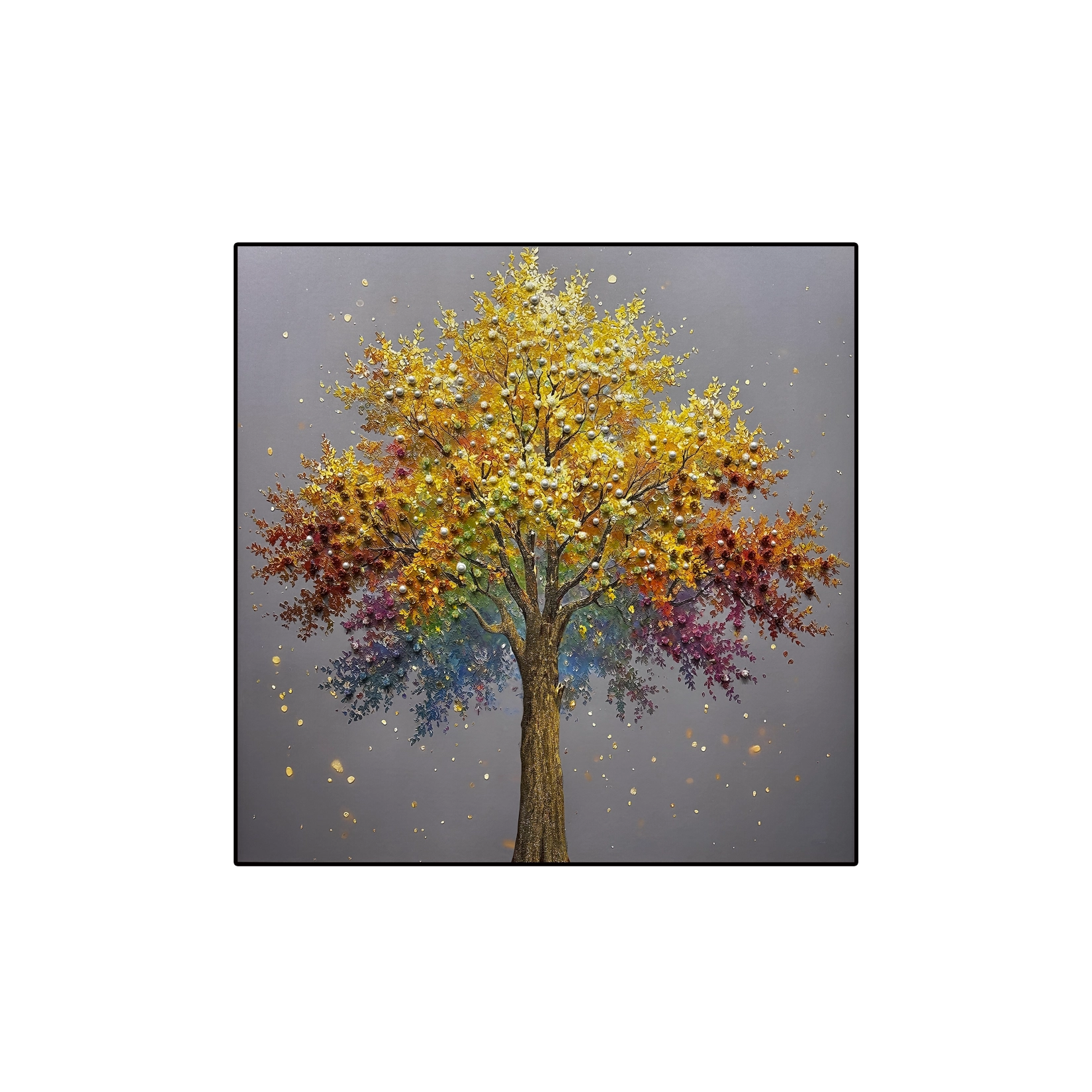 Artstellary heavy-texture pearl-embellished tree wall art offering colorful wall decor and an elegant decorative statement.