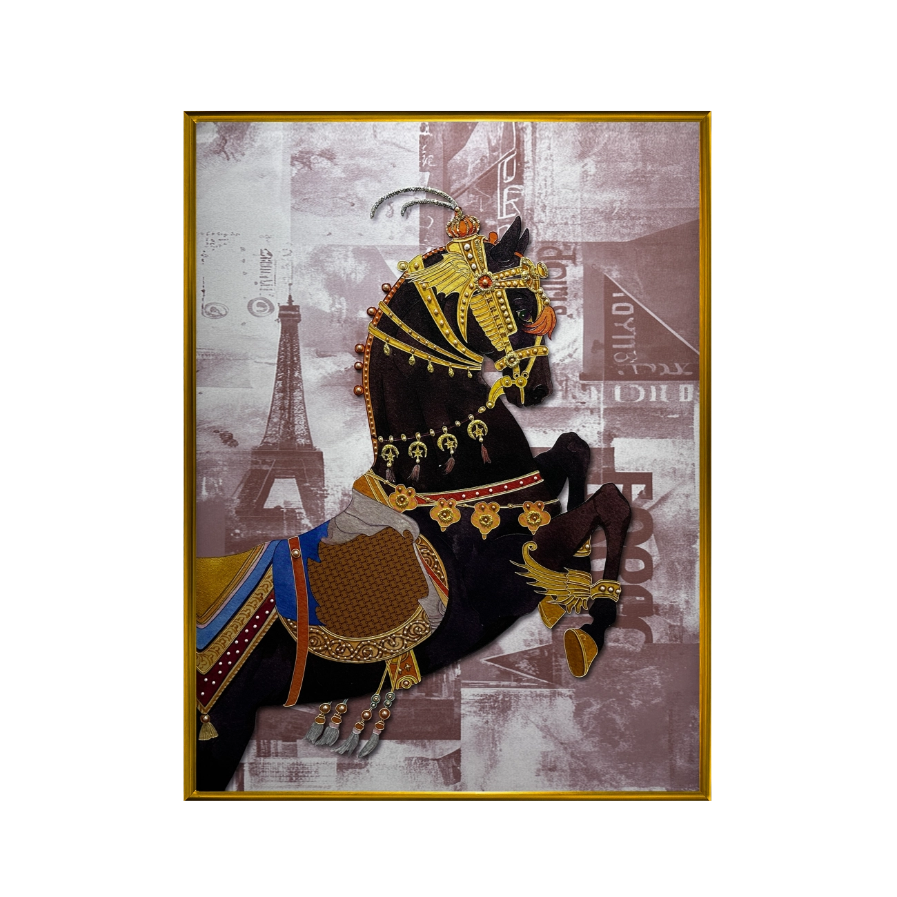 Artstellary luxury horse wall art with textured details and pearl inlay, crafted for modern wall decor.