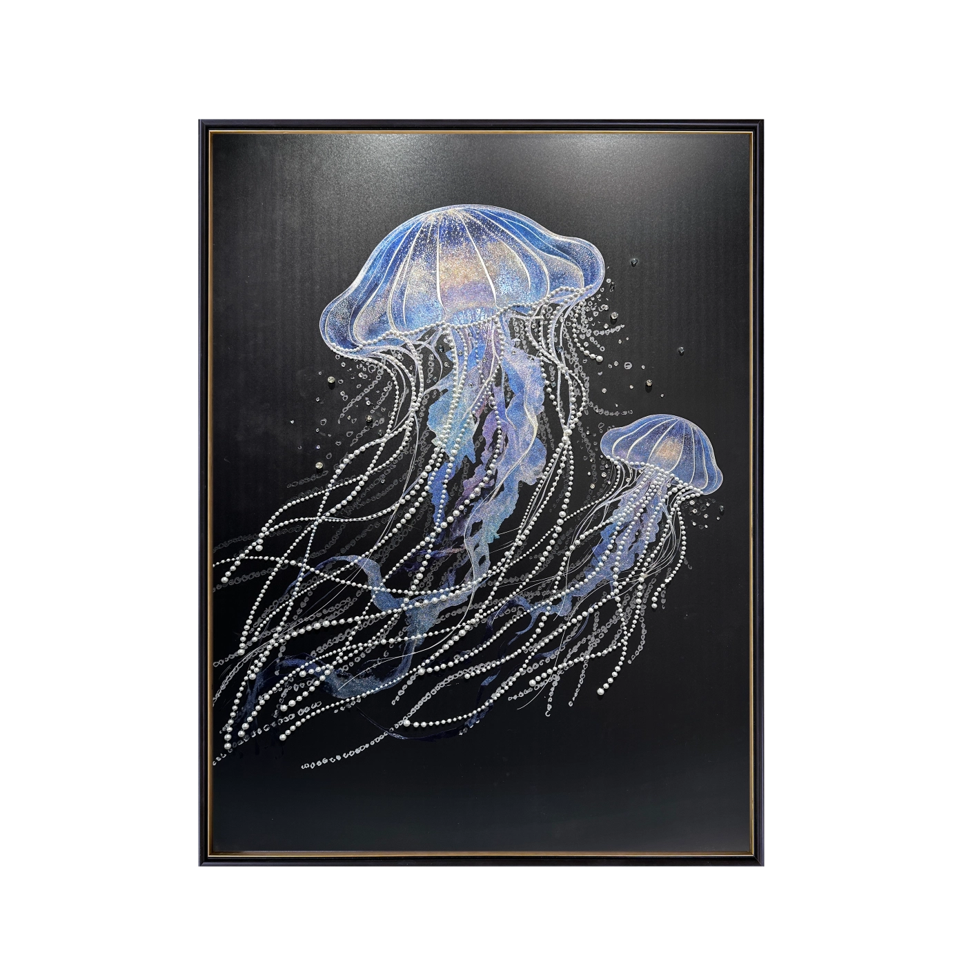 Artstellary textured jellyfish wall art with pearl and diamond inlay, elegant modern home wall decor.
