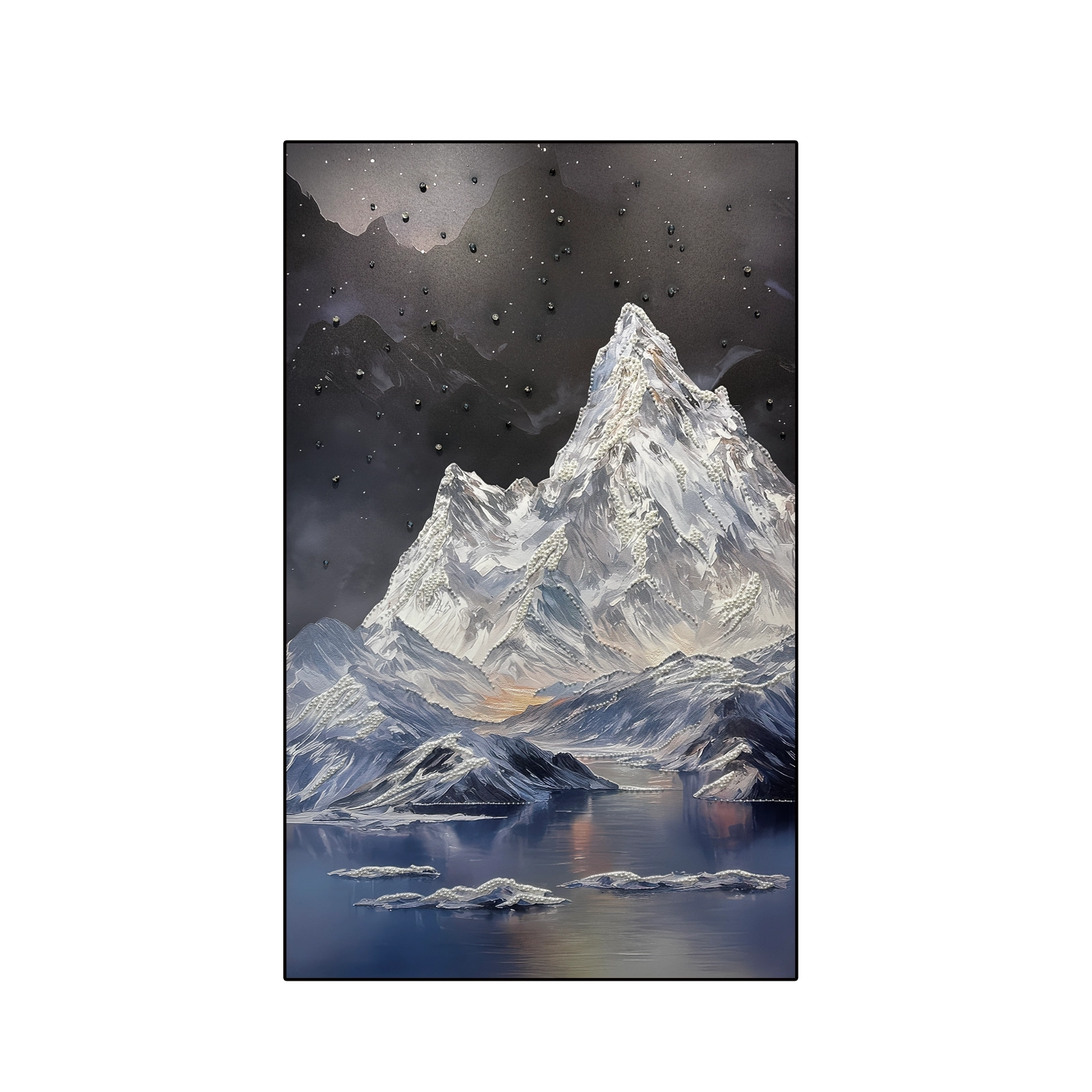 Artstellary textured mountain wall art with pearl-crystal inlay, showcasing depth and modern elegance.