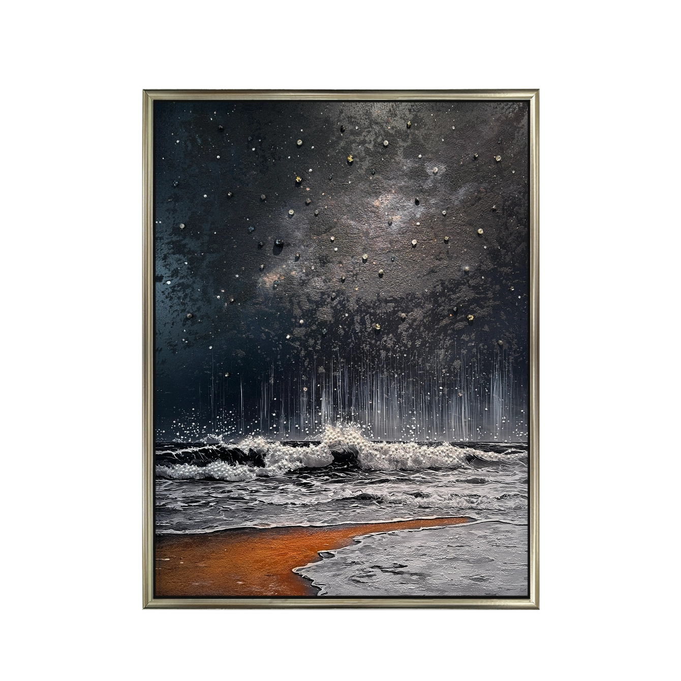 Artstellary pearl-embellished crystal-textured wave wall art featuring rich details and modern luxury decor.