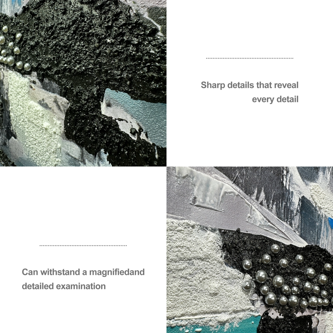 Artstellary close-up textured mountain art showing pearl inlay details and raised heavy texture craftsmanship.