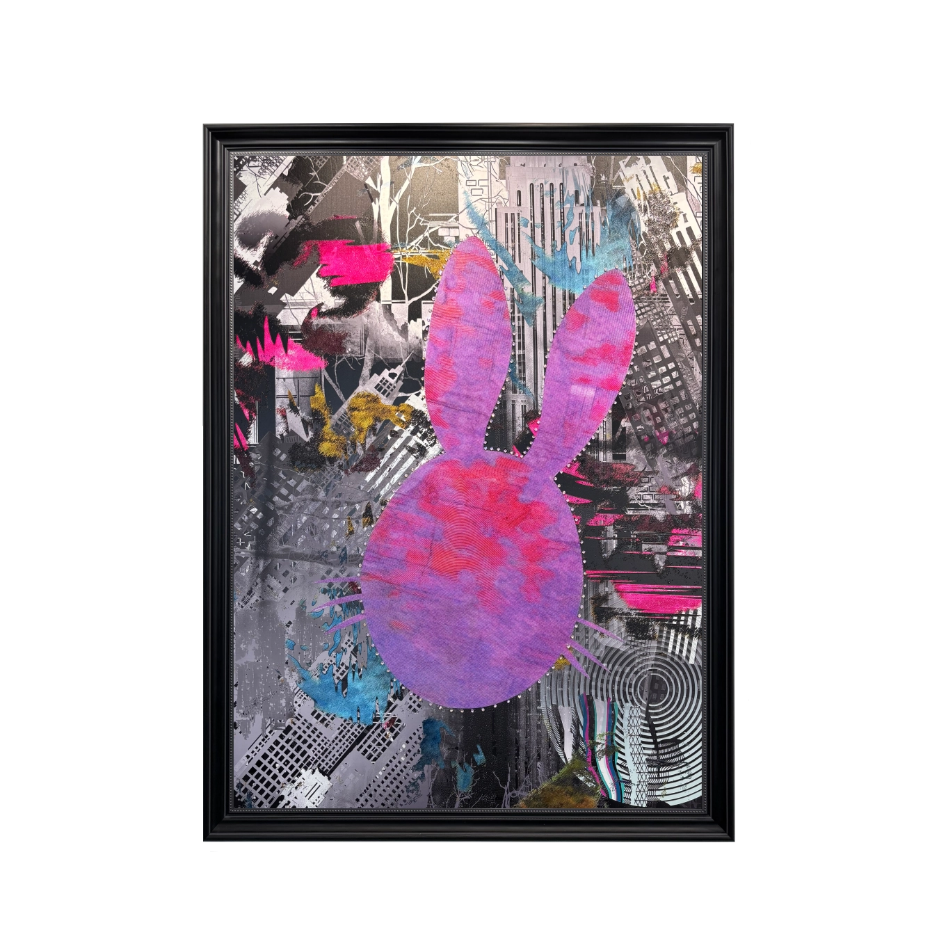 Artstellary urban bunny textured wall art with heavy texture and diamond inlay for modern wall decor.