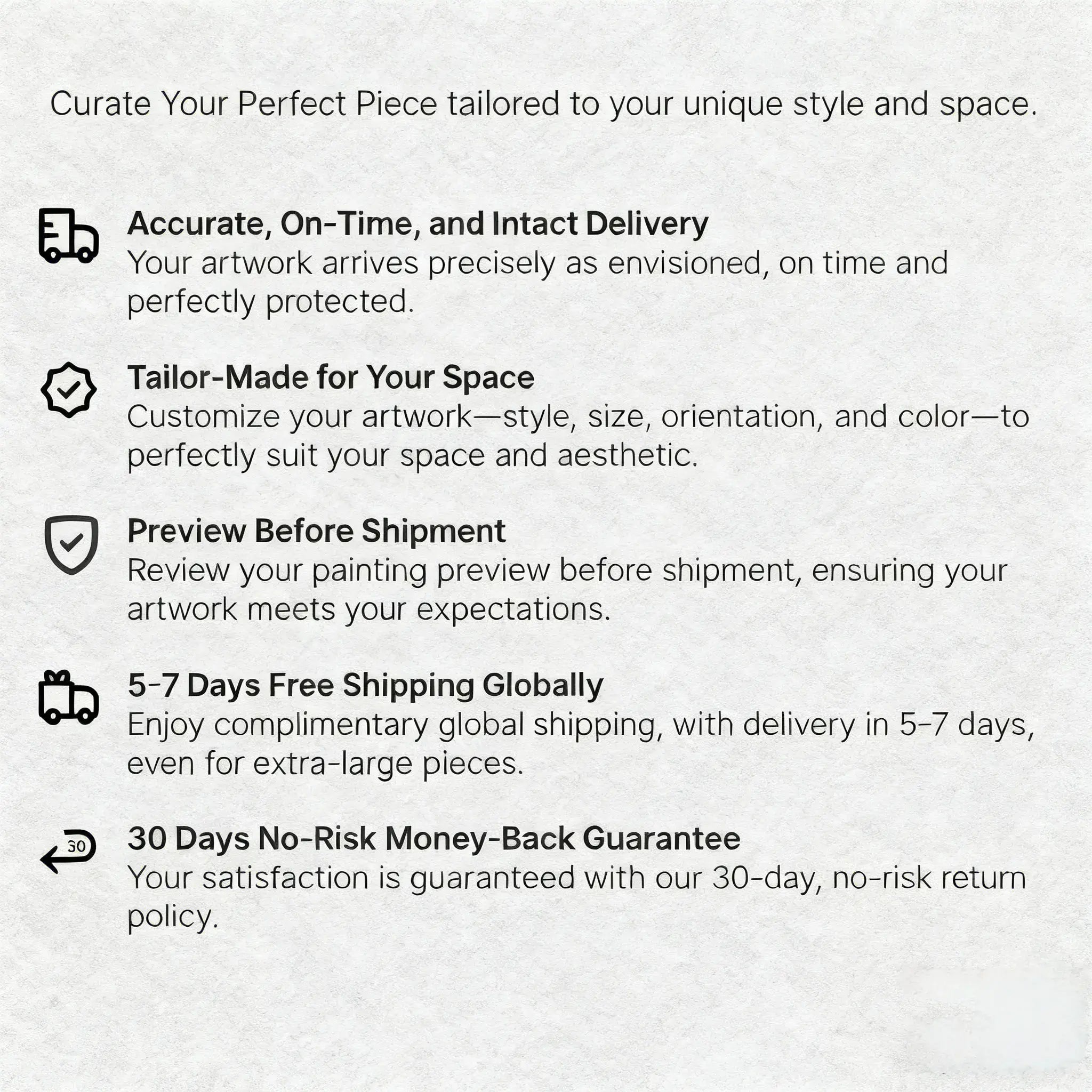 Artstellary wall art service: fast delivery, customization, preview before shipment, and risk-free guarantee.