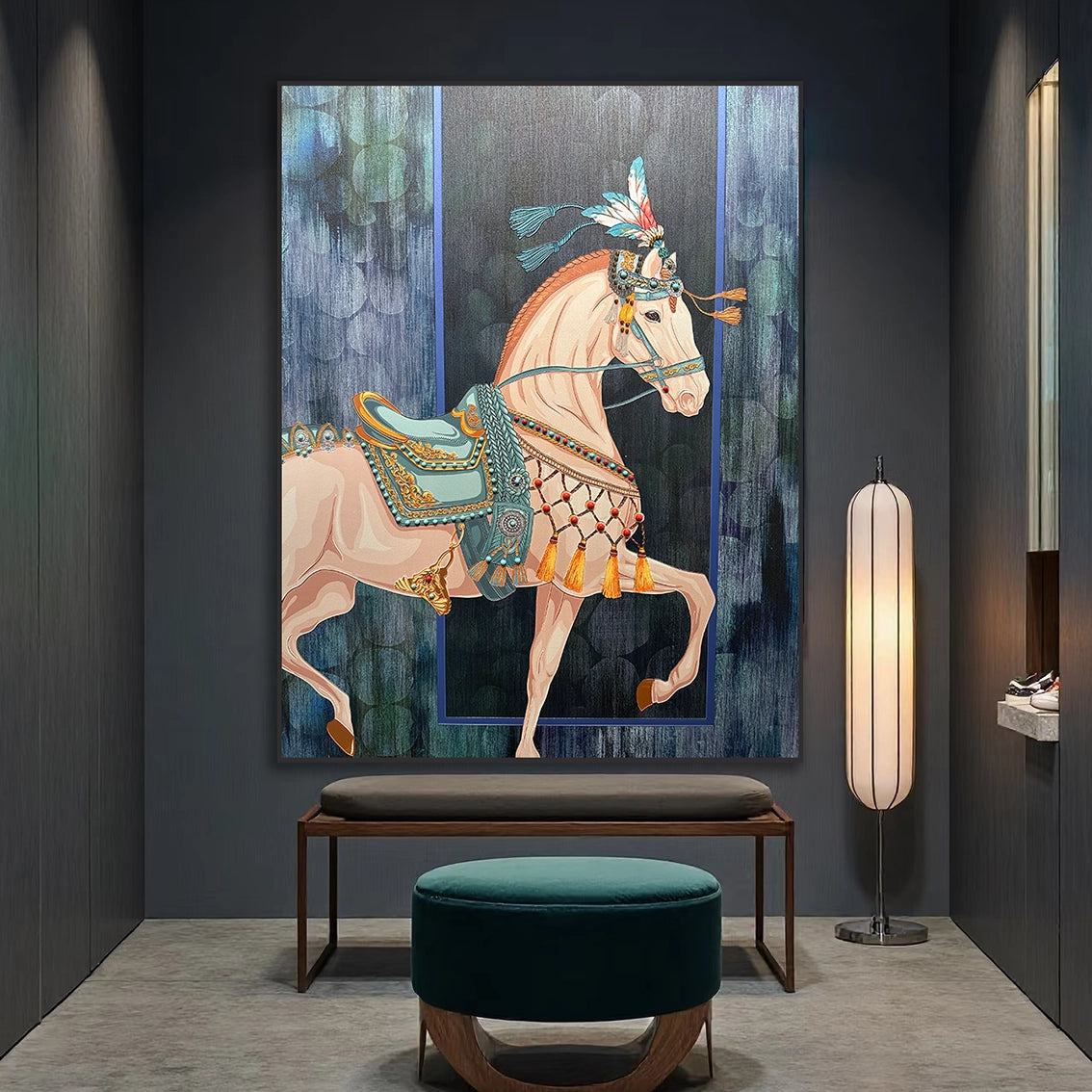 Boho horse textured wall art for modern living room wall decor.