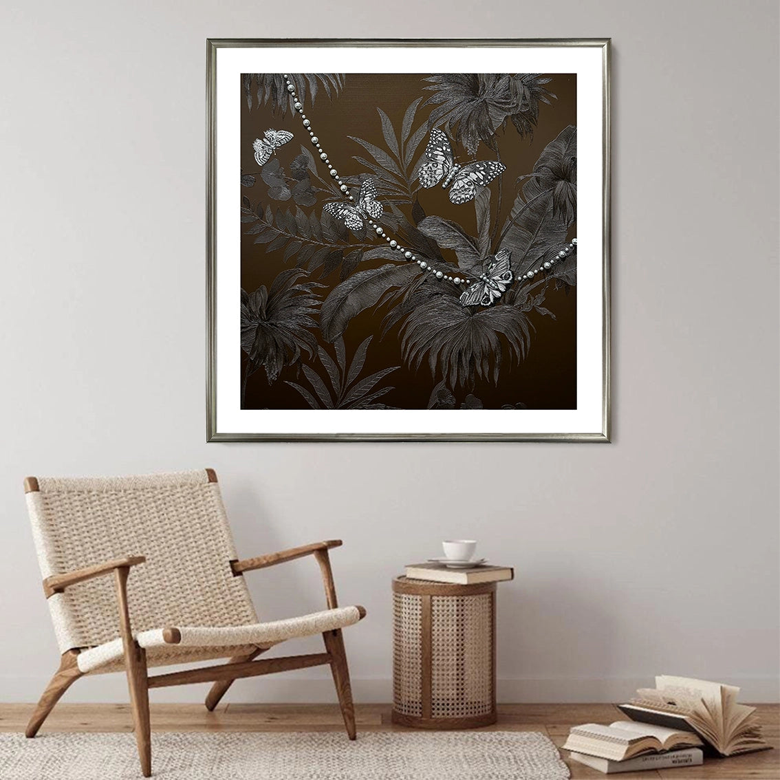 Butterfly pearl textured wall art displayed in cozy reading corner, perfect modern wall decor for home interiors.