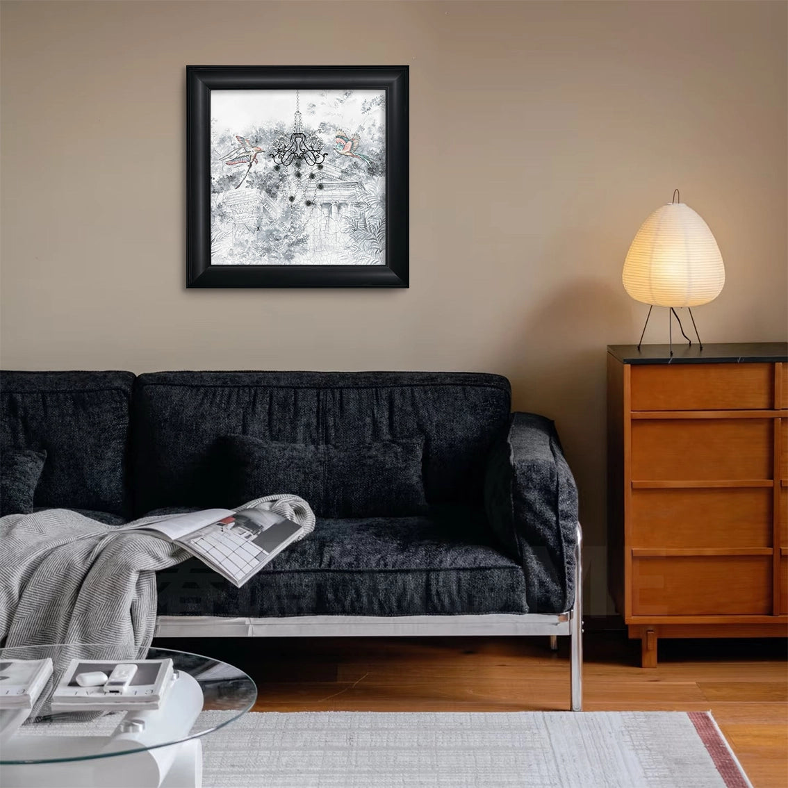 Abstract chandelier wall art with pearl inlay, textured design perfect for modern wall décor in minimalist interiors.