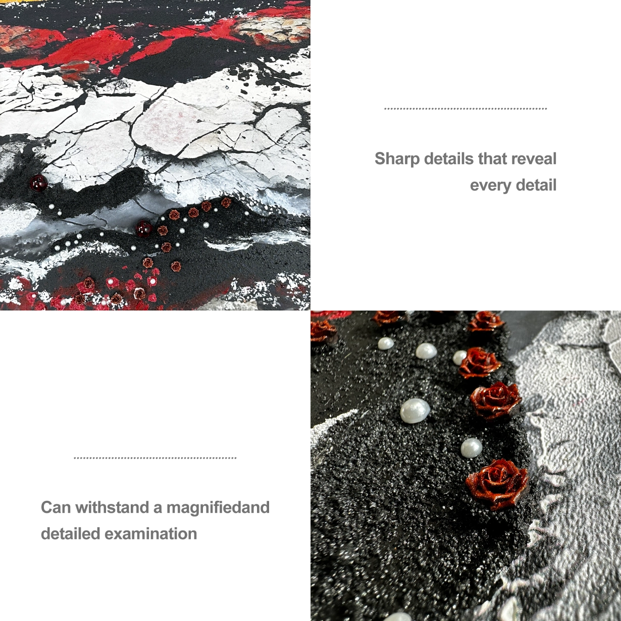 Close-up of textured wall art with pearl inlay, showcasing intricate abstract details. Adds luxury to any space.