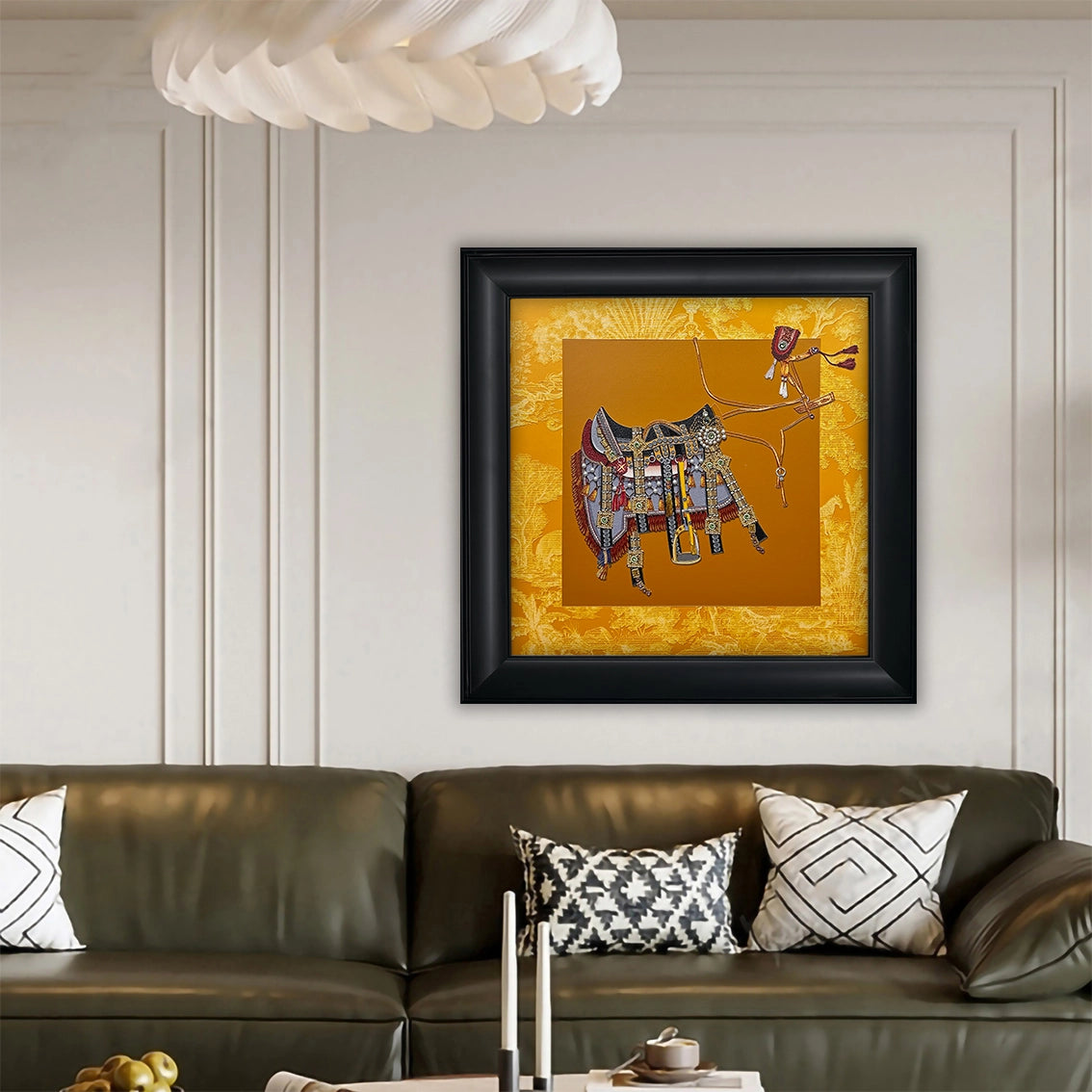 Contemporary wall art with pearl and diamond accents, perfect for modern living spaces.