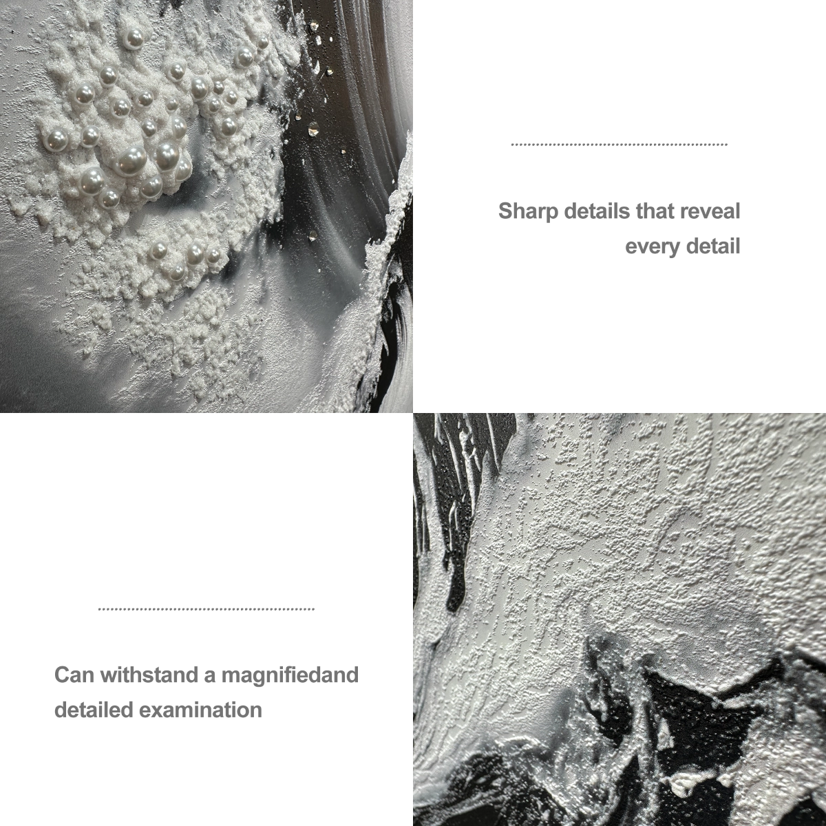 Close-up of textured wave wall art with pearl inlay, highlighting detailed craftsmanship and elegant modern wall decor.