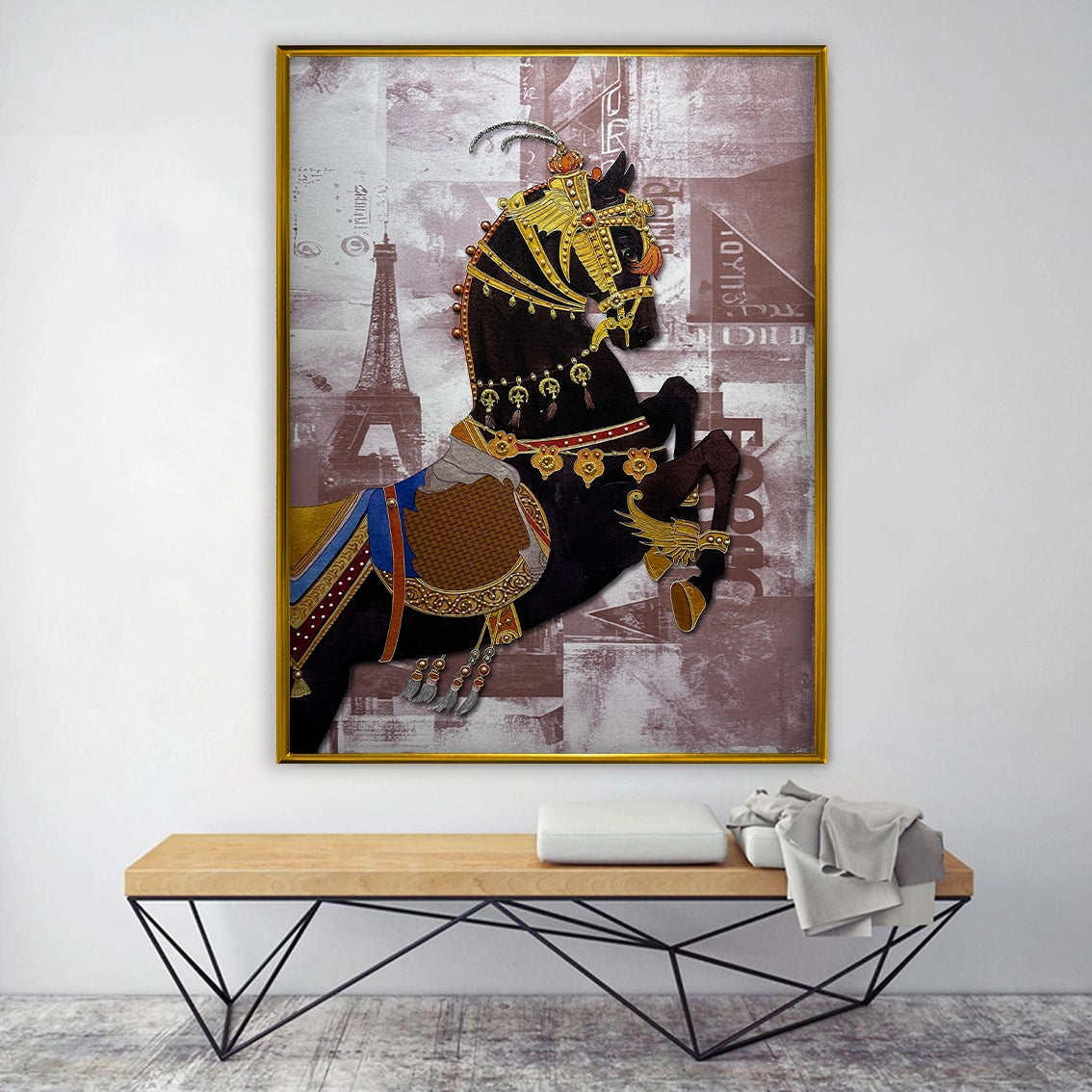 Luxury horse textured pearl wall art displayed in a modern room, adding bold artistic decor.
