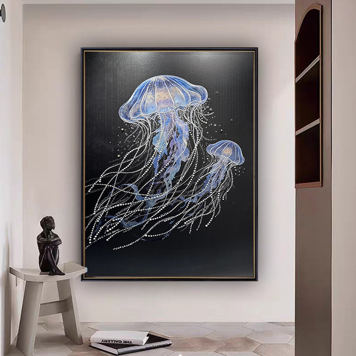 Luxury jellyfish pearl wall art with heavy texture, perfect wall decor for modern living room spaces.