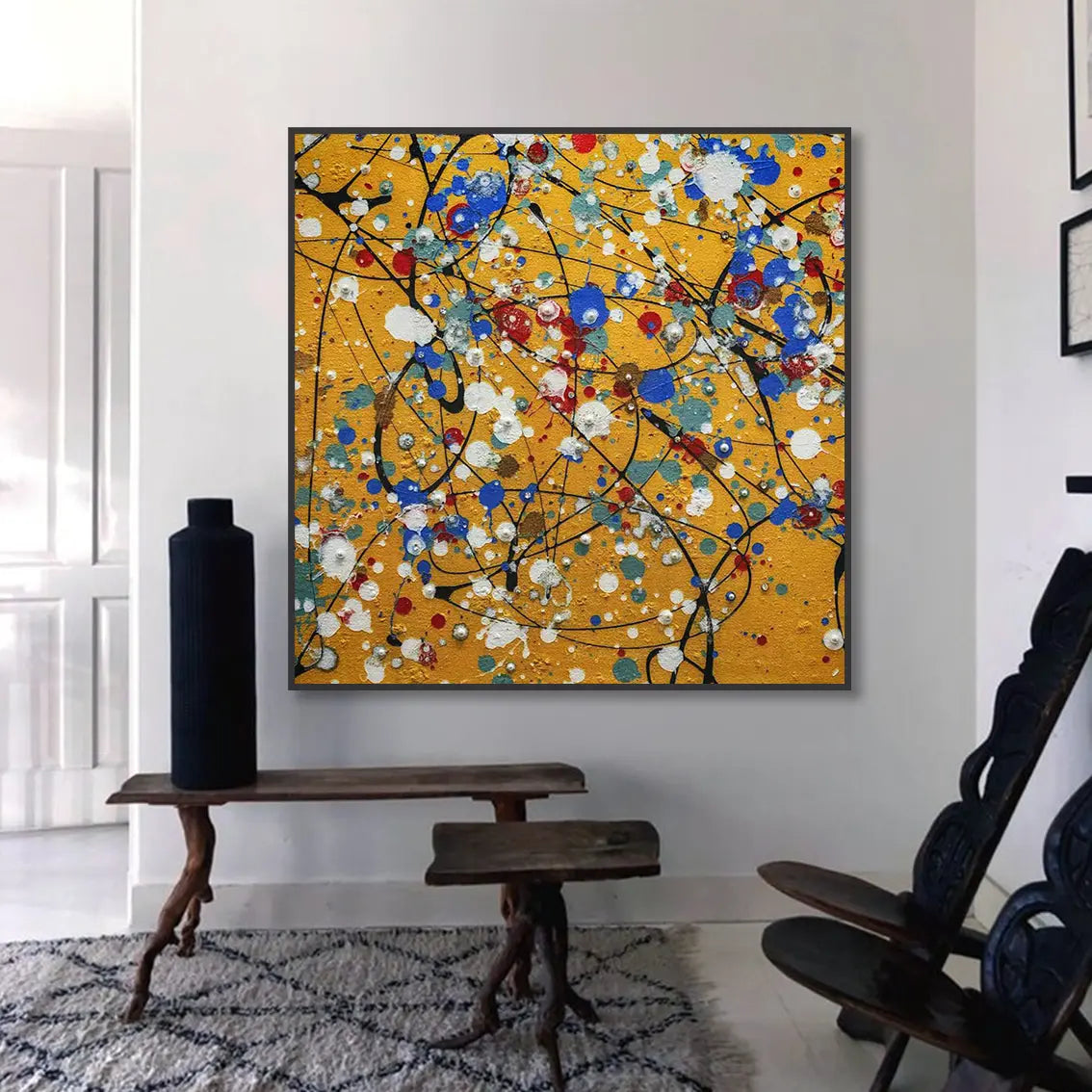 Large abstract pearl wall art for living room wall decor in modern home interior.