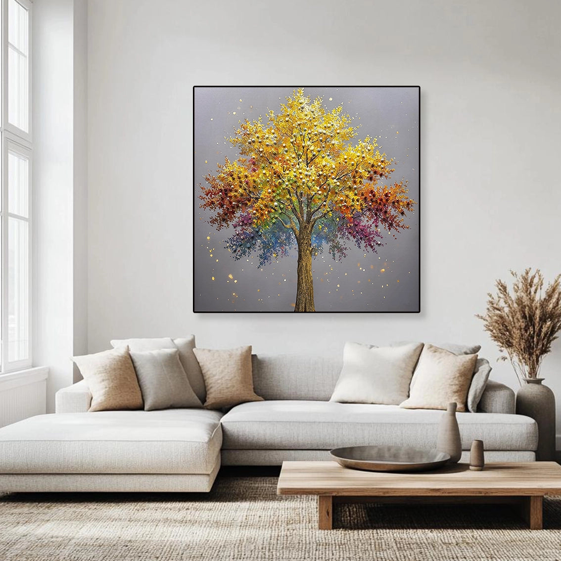 Large pearl-embellished textured tree wall art, enhancing modern interiors with rich detail and luxury decor.