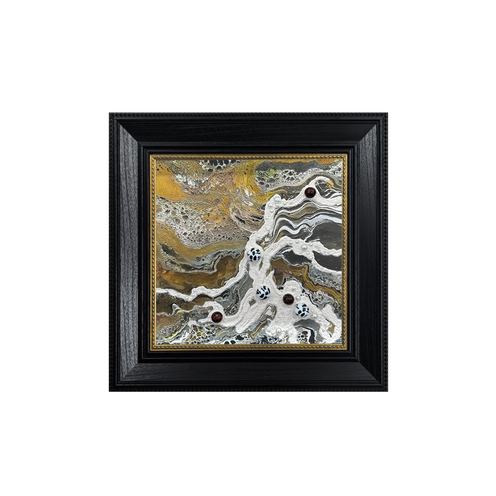 Abstract wall décor with pearl and crystal inlay, featuring textured design for luxurious home decoration.