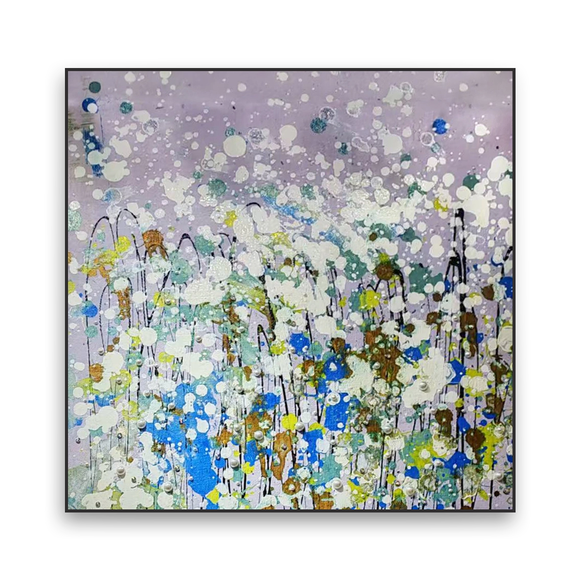 Modern abstract wall art with heavy texture and pearl inlay details.