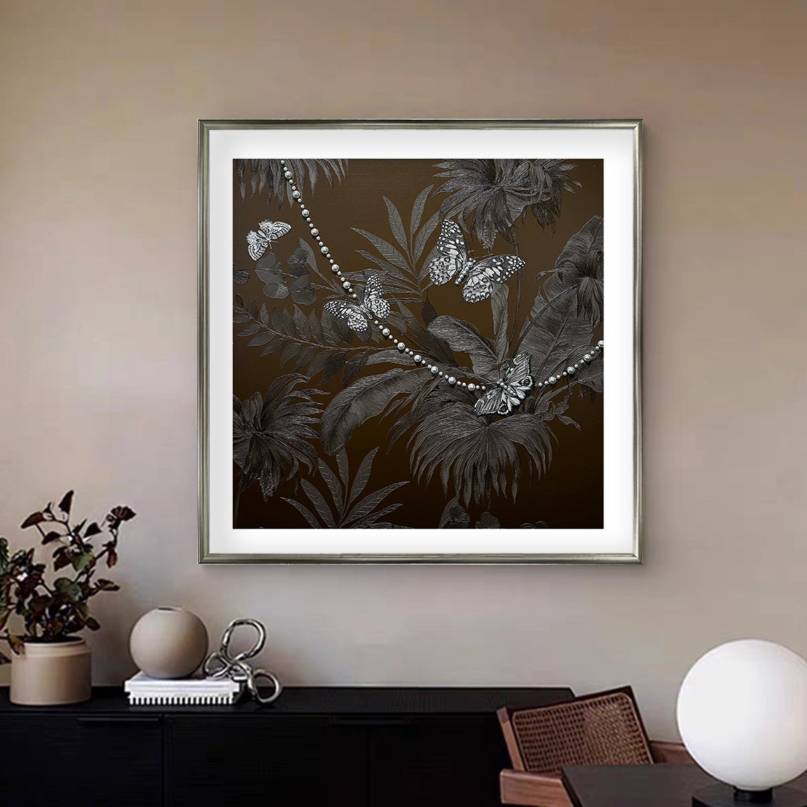 Modern butterfly pearl textured wall art for living room wall decor, offering stylish artistic ambiance.