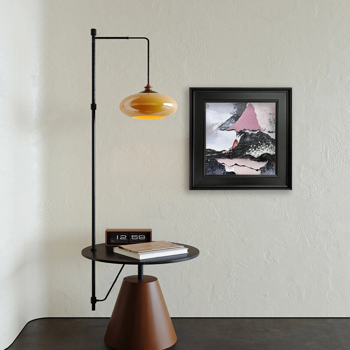 Modern textured mountain wall art with pearl inlay displayed in a minimalist room for stylish wall decor.