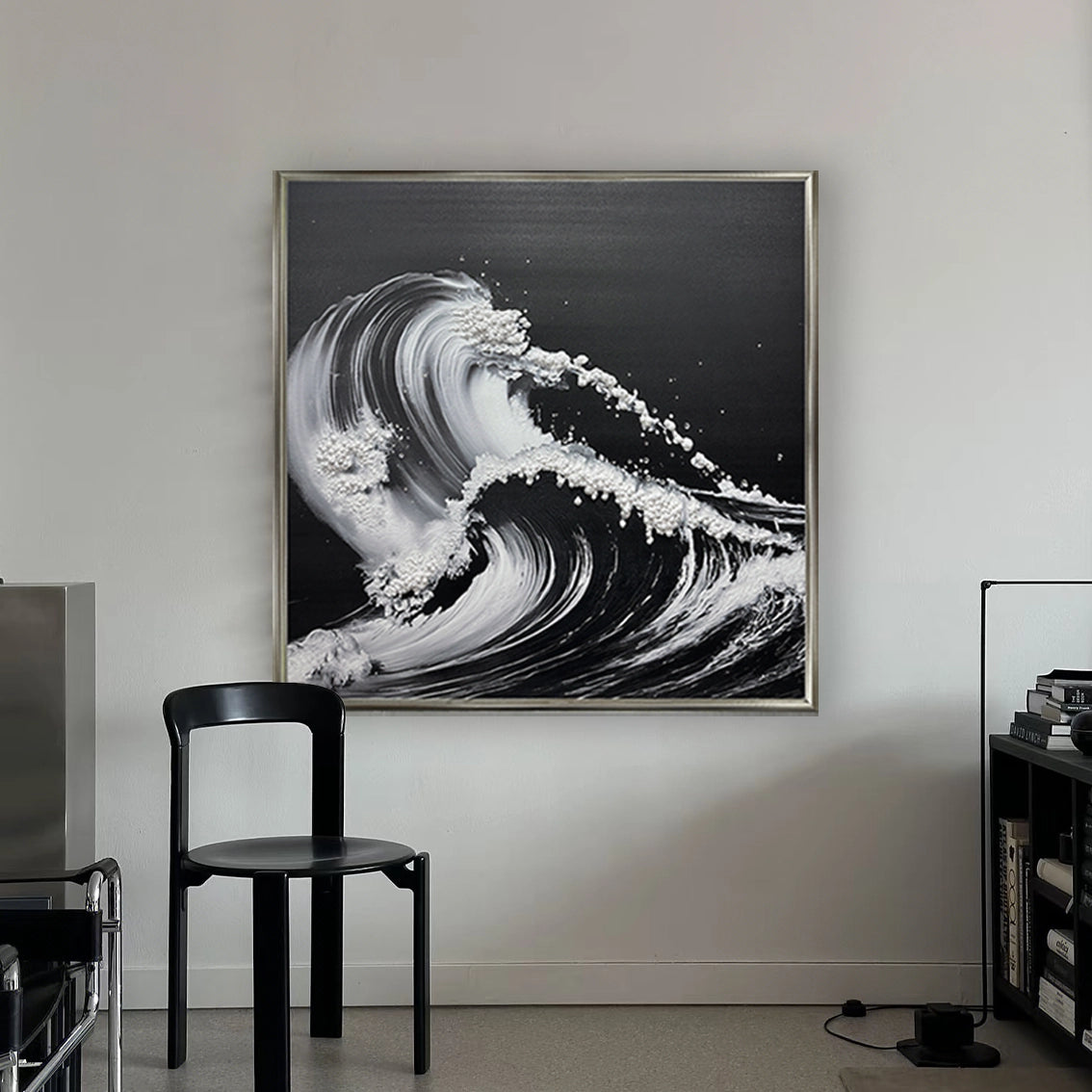 Contemporary wave wall art with textured pearl inlay, featured as stylish wall decor enhancing modern home spaces.
