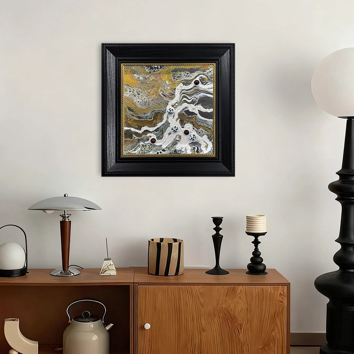 Luxury abstract wall art with textured crystal and pearl inlay, perfect for modern home décor.