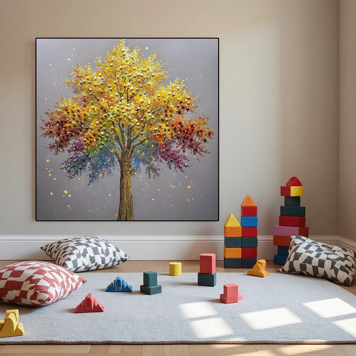 Pearl-embellished heavy-texture wall art adding vibrant wall decor and visual depth to modern home spaces