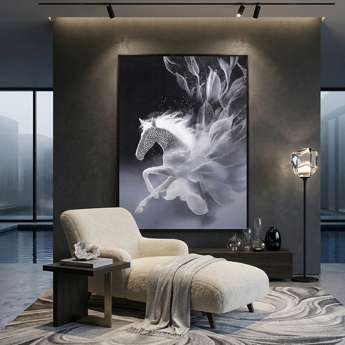 Pearl horse textured wall art for modern living room wall decor.