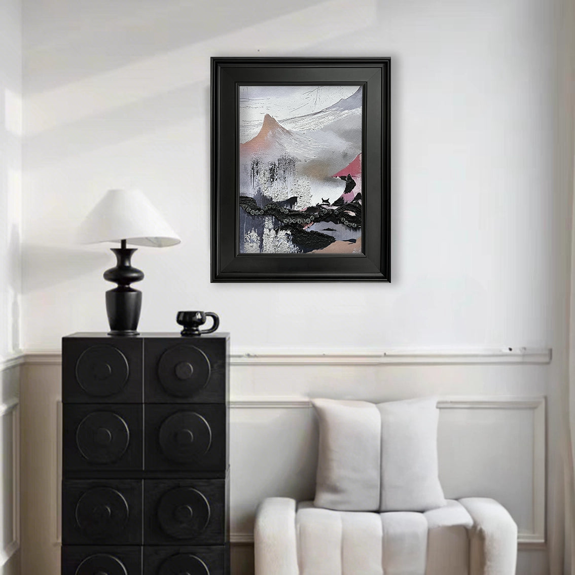 Abstract textured floral wall art featured in a bright sitting area, bringing modern artistic décor style.