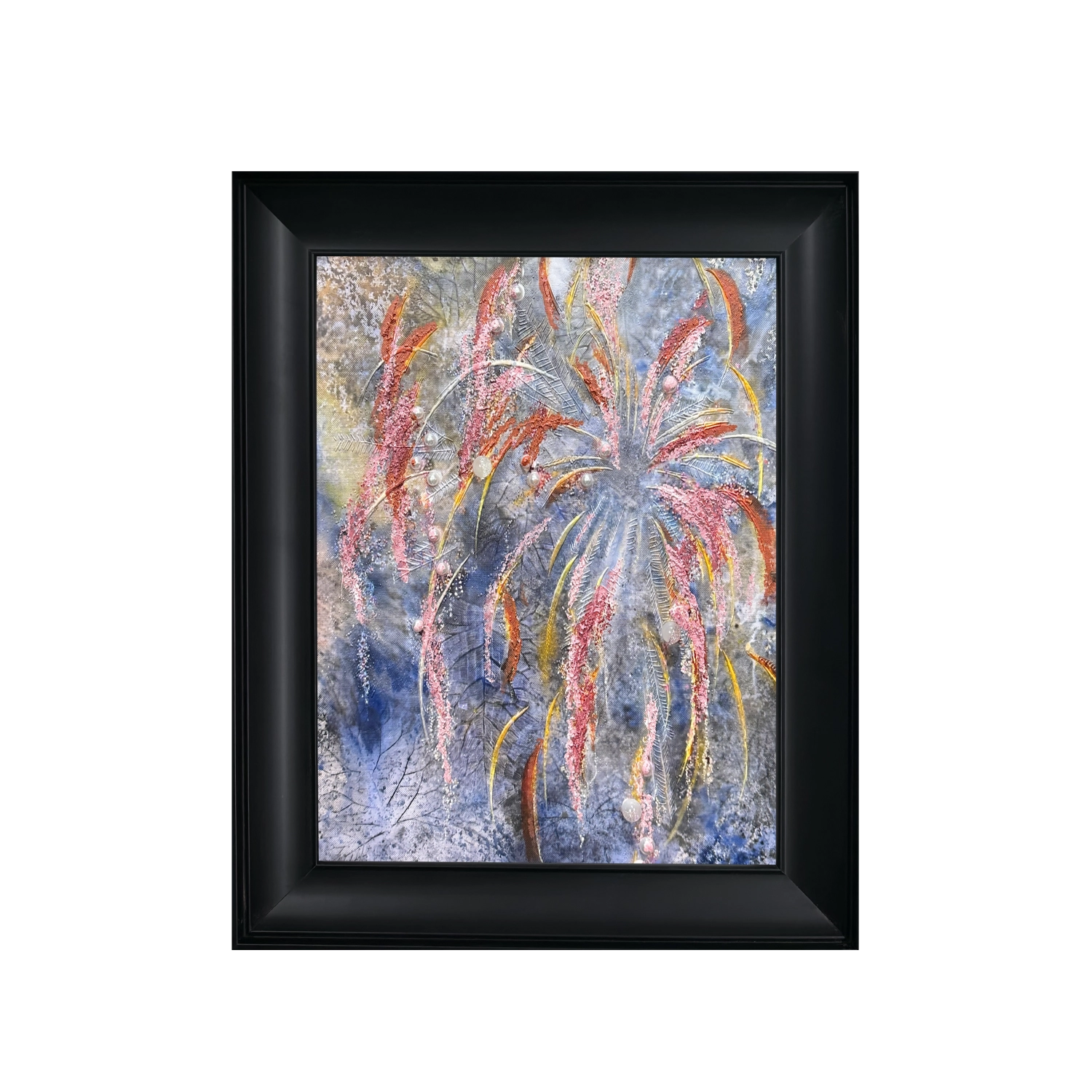 Abstract textured wall art featuring pearl and crystal inlay, shown as high-end wall decor for modern home interiors.