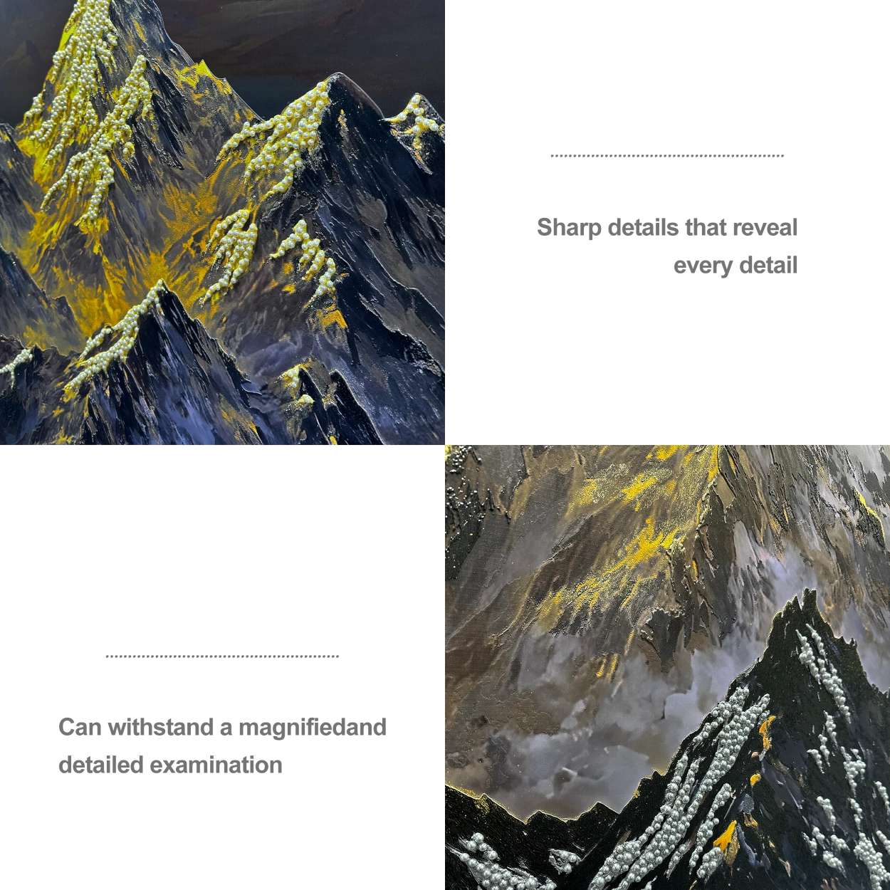 Artstellary textured mountain art detail featuring pearl inlay and layered craftsmanship for modern wall decor.