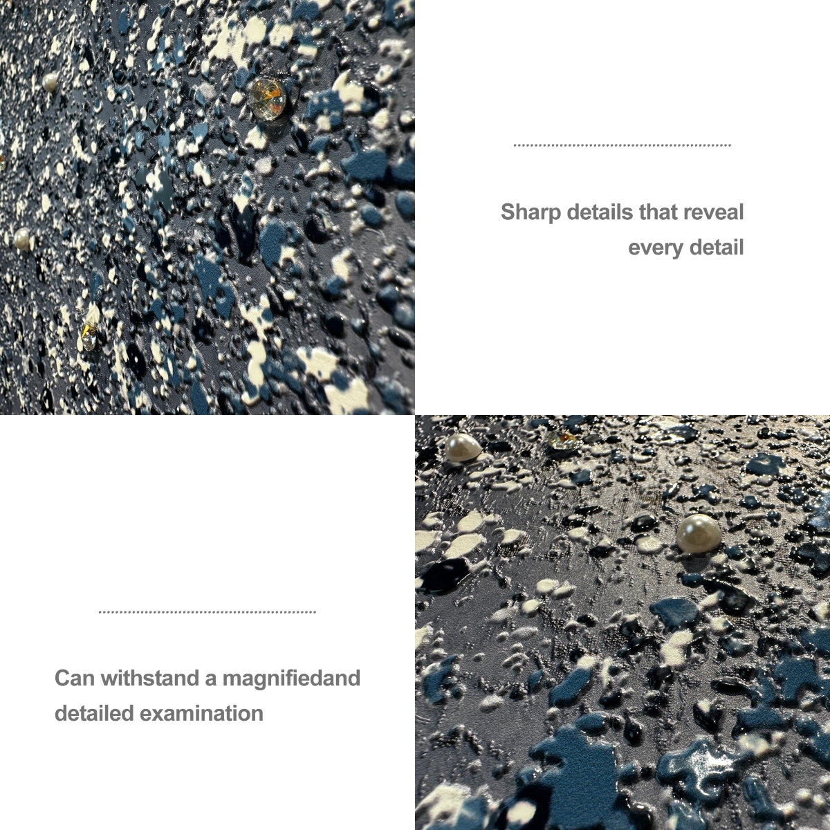 Artstellary close-up of heavy texture with pearl and diamond inlay, highlighting detailed ocean wall art craftsmanship.