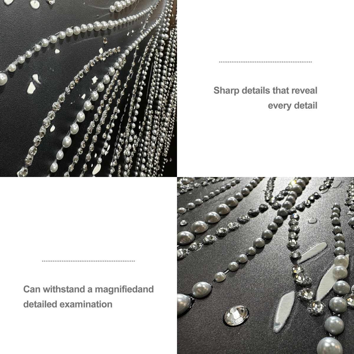 Artstellary close-up of heavy texture with pearl and diamond inlay, revealing premium handcrafted wall art details.