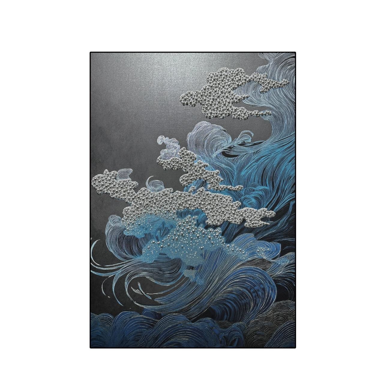 Artstellary textured wave wall art with pearl inlay, showcasing abstract blue waves for modern wall decor.