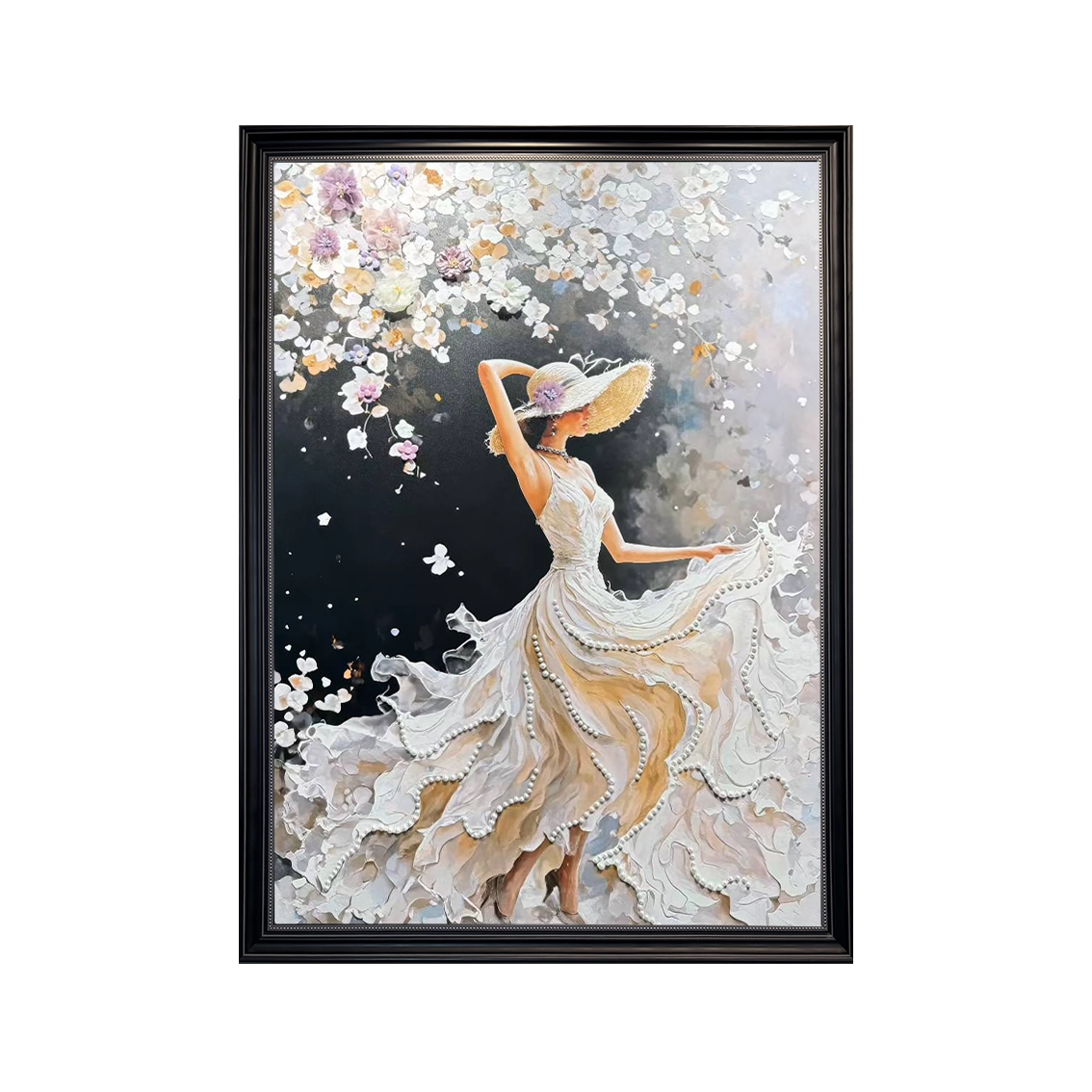 Artstellary elegant textured woman wall art with pearl inlay, handcrafted details ideal for luxury home wall decor.