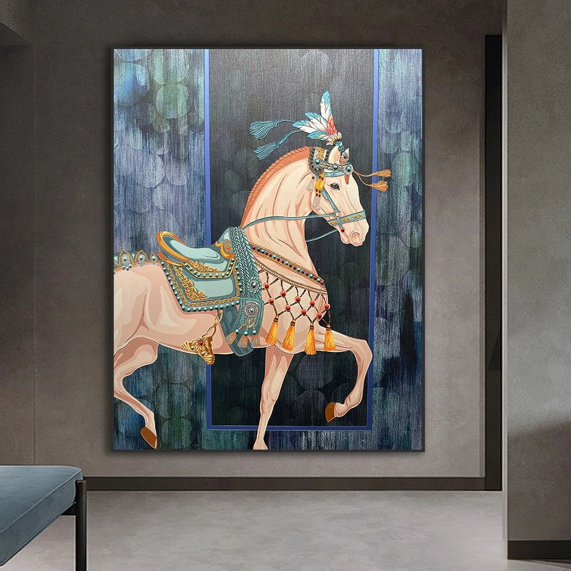 Boho horse textured wall art for modern living room wall decor.