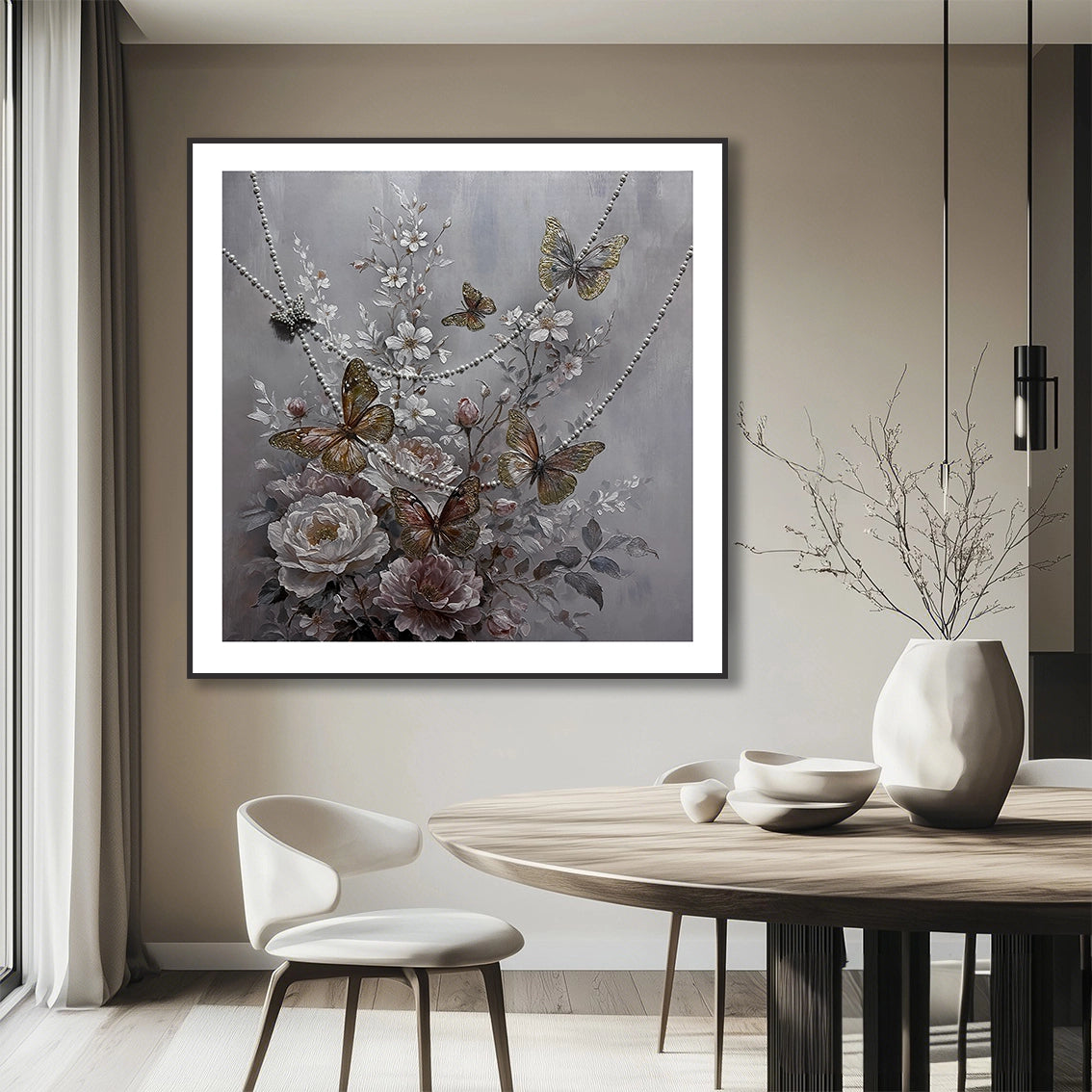 Butterfly pearl textured wall art for living room in elegant modern home decor.