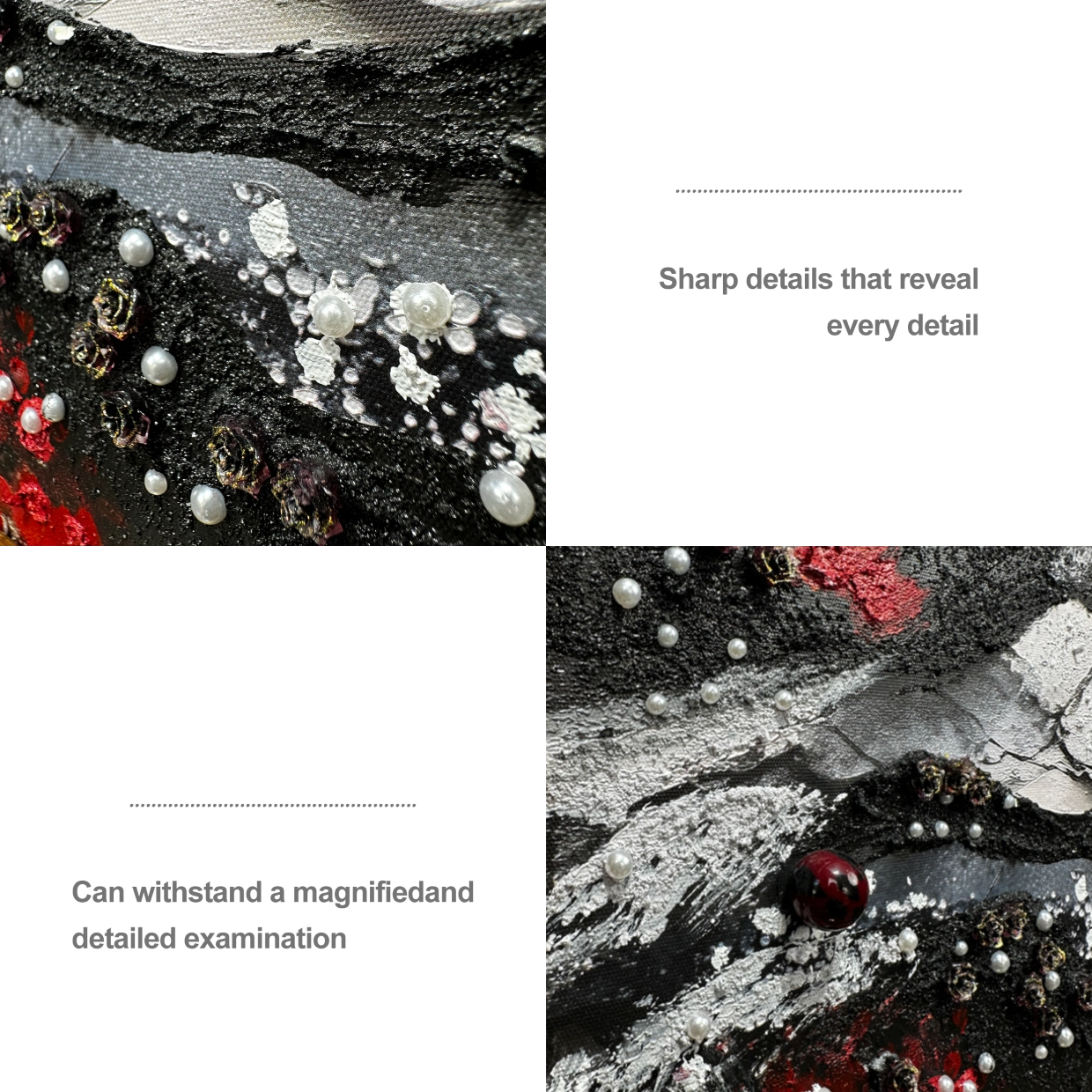 Close-up of textured wall art with pearl inlay, showcasing the abstract design and luxury finish for modern interiors.