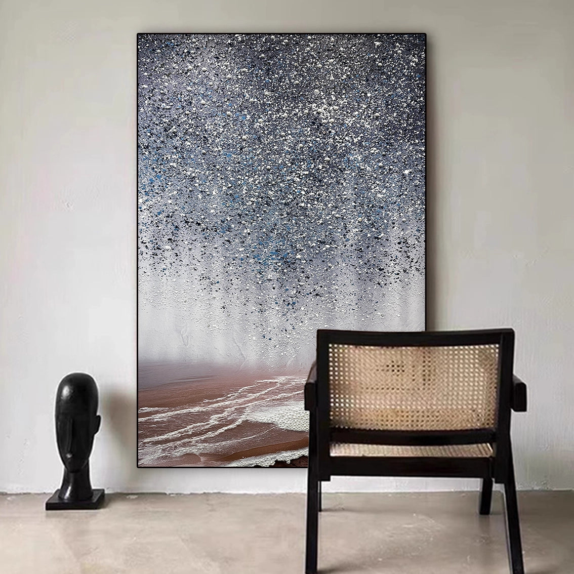 Elegant textured seascape wall art with pearl-crystal details, ideal wall art for minimalist living spaces.