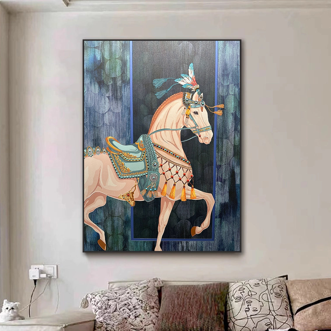Decorative horse wall art for living room above sofa wall decor.