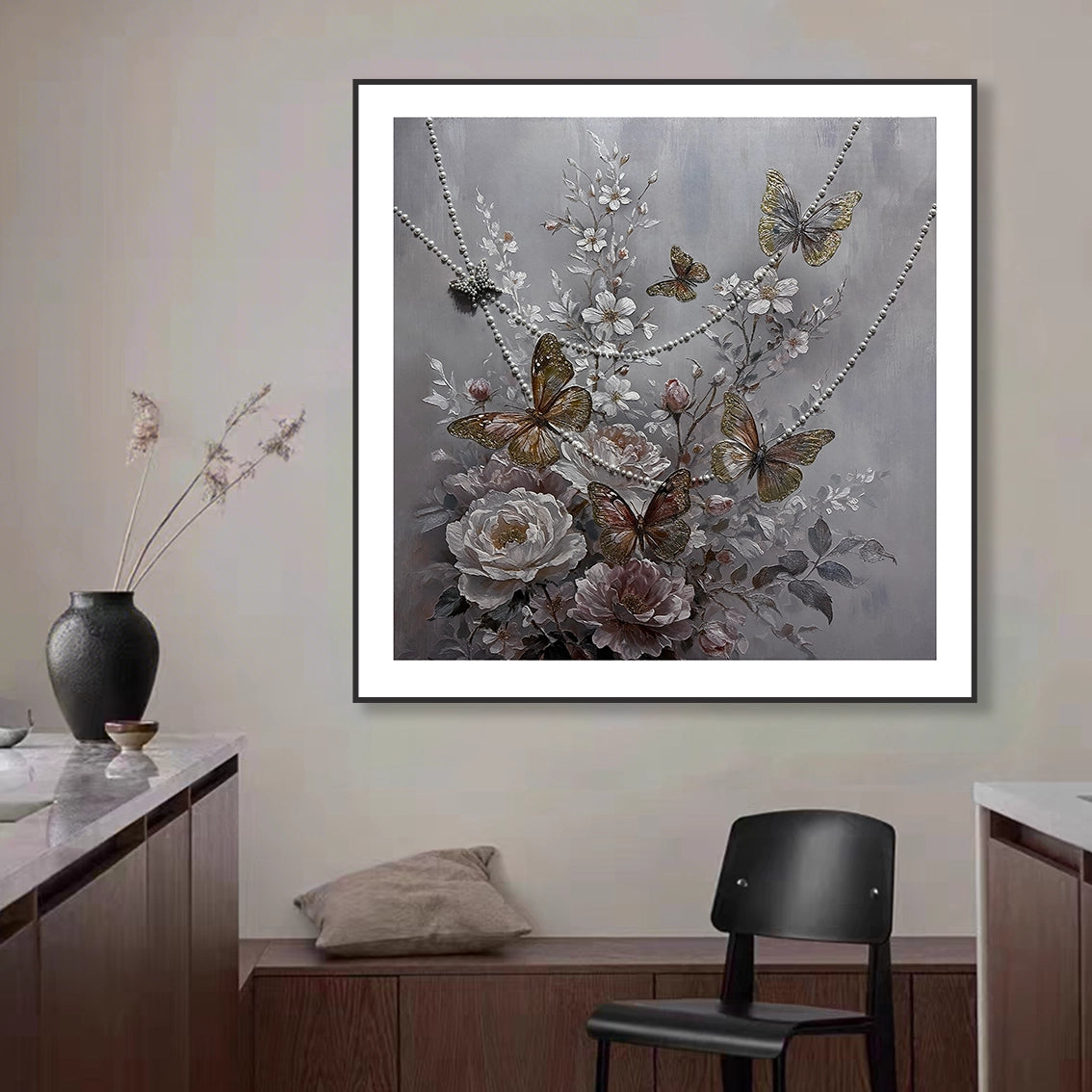 Luxury textured butterfly wall art for dining room wall decor interior.