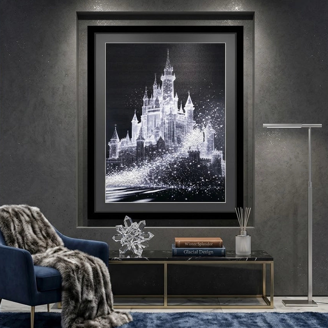 Luxury castle wall art with pearl inlay for elegant home decor.